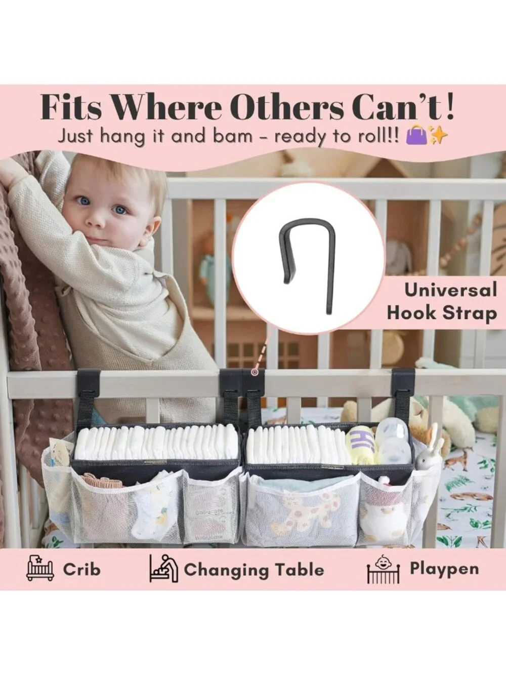 2-Pack Crib & Changing Table Diaper Organizer | Large Capacity Baby Caddy
